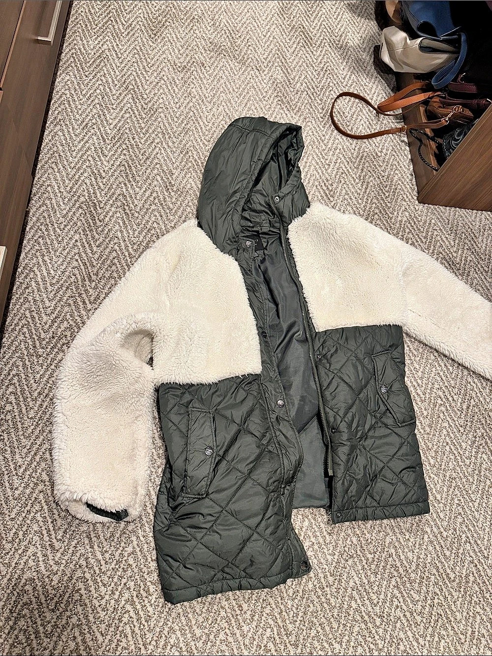 Sanctuary Quilted Sherpa Mix Coat Color Block M